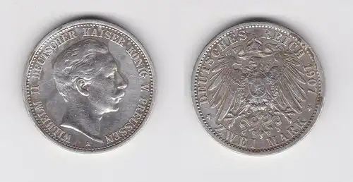 2 Mark Silbermünze Preussen König Wilhelm II 1907 A Jäger 102  (130568)