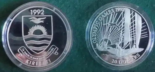20 Dollar Silber Münze Kiribati 1992 Olympiade Segelboot (125742)