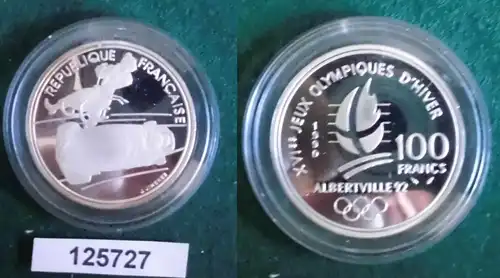 100 Franc Silbermünze Frankreich Olympia 1992 Albertville Bobfahren (125727)