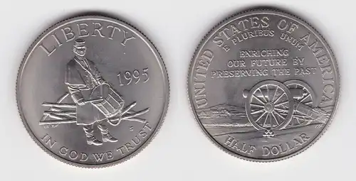 1/2 Dollar Kupfer-Nickel Münze USA Gedenkstätte Gettysburg 1995 Stgl. (140714)