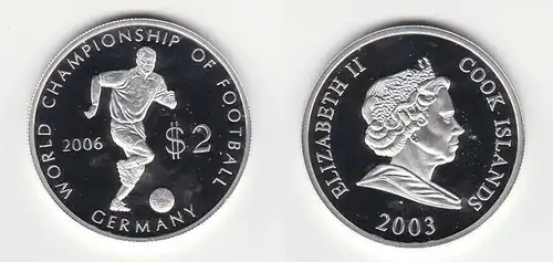 2 Dollar Silber Münze Cook Islands 2003 Fussball WM Germany 2006 PP (142455)