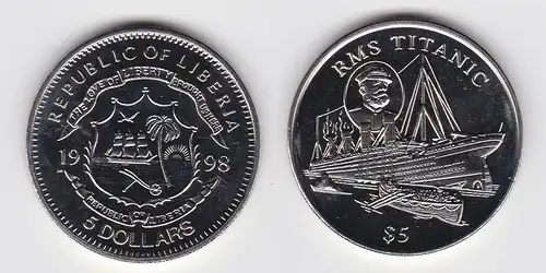 5 Dollar Nickel Münze Liberia 1998 RMS Titanic (142364)