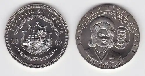 10 Dollar Nickel Münze Liberia 2002 Americas First Ladys J.L.B.Kennedy (140718)