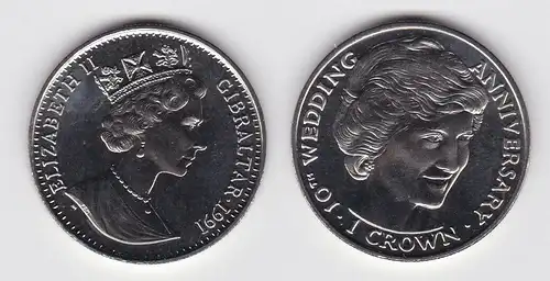 1 Crown Nickel Münze Gibraltar 10.Hochzeitstag von Lady Diana 1991 (143983)