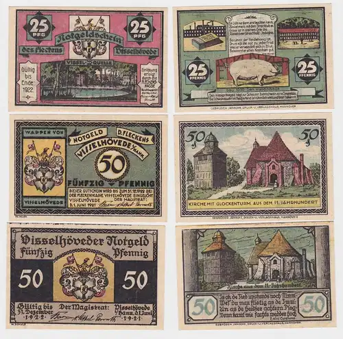 3 Banknoten Notgeld Flecken Visselhövede 1.6.1921 (121917)