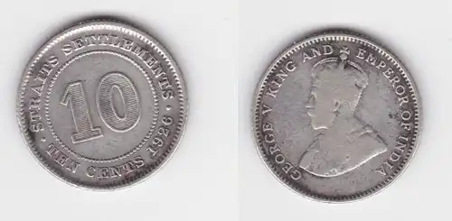 10 Cents Silber Münze Straits Settlements 1926 ss (119366)