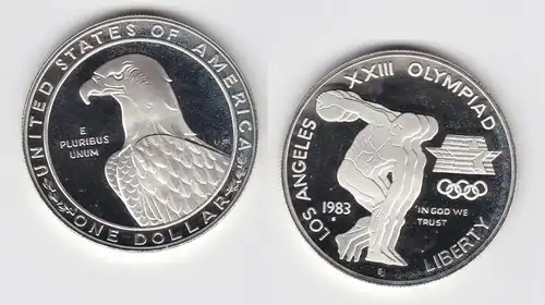 1 Dollar Silber Münze USA 1983 XXII Olympiade Los Angeles 1984 Diskus PP(125194)