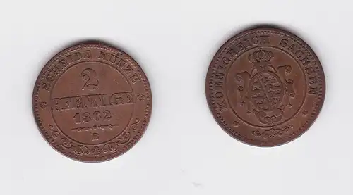 2 Pfennig Kupfer Münze Sachsen 1862 B (119309)