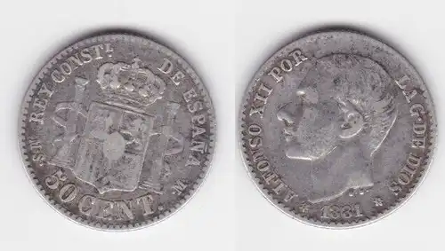 50 Centavos Silber Münze Spanien 1881 ss (119031)