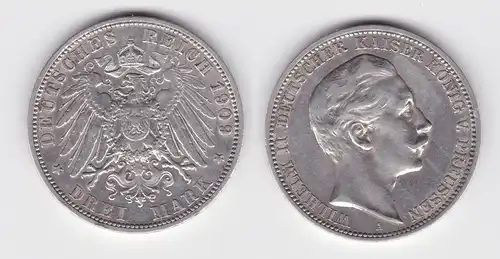3 Mark Silbermünze Preussen Kaiser Wilhelm II 1909 Jäger 103  (118977)
