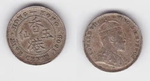 5 Cents Münze Silber Hongkong 1903 Edward VII ss (124793)