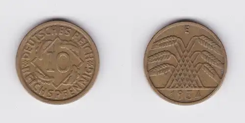 10 Reichspfennig Messing Münze Deutsches Reich 1934 E, Jäger 317 (120062)