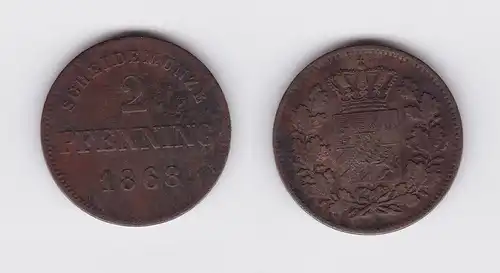 2 Pfennig Kupfer Münze Bayern 1868 (119193)