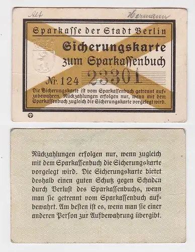 Sicherungskarte Sparkasse der Stadt Berlin um 1922 (114742)