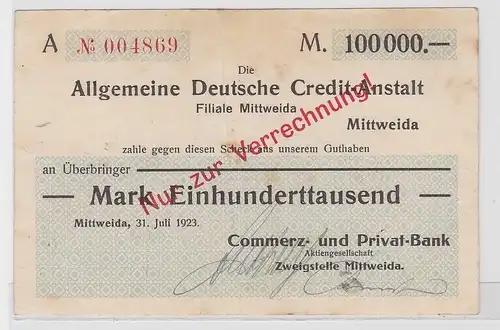 500000 Mark Banknote Deutsche Credit Anstalt Mittweida 31.7.1923 (118740)