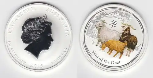 1 Dollar Silber Münze Australien Jahr der Ziege 1 Unze Silber 2015 (143642)