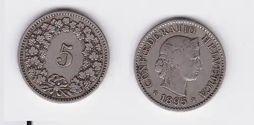 5 Rappen Kupfer Nickel Münze Schweiz 1895 B (118629)