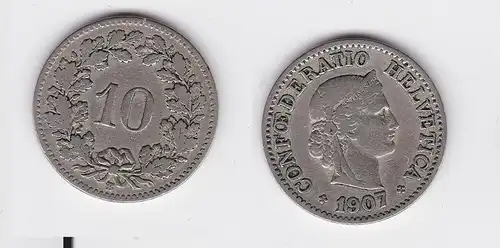 10 Rappen Kupfer Nickel Münze Schweiz 1907 B (117981)