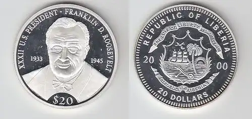 20 Dollar Liberia 2000 XXXII. US Präsident Franklin D. Roosevelt 1933-1945