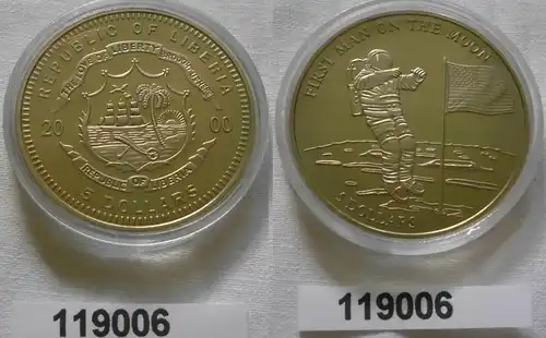 5 Dollar Nickel Münze Liberia 2000 1. Mann auf dem Mond (119006)