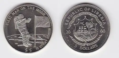 5 Dollar Nickel Münze Liberia 2000 1. Mann auf dem Mond (118363)