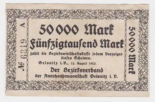 50000 Mark Banknote Amtshauptmannschaft Oelsnitz Vgtl. 15.8.1923 (117003)