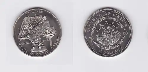 5 Dollar Nickel Münze Liberia 2000 Speerwerfer, Olympiade Sydney (118584)