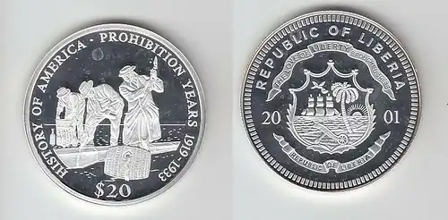 20 Dollar Silber Liberia 2000 Geschichte Amerikas, Zeit der Prohibition (116465)