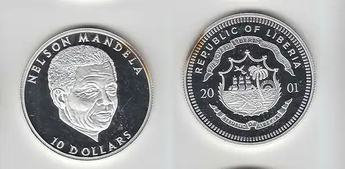10 Dollar Silber Münze Liberia 2001 Nelson Mandela (116467)