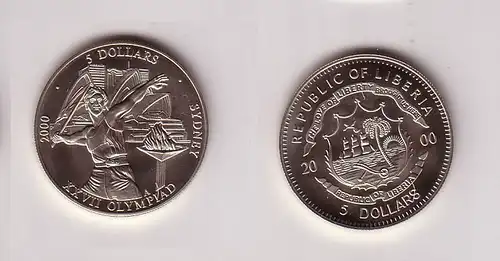 5 Dollar Nickel Münze Liberia 2000 Speerwerfer, Olympiade Sydney (111466)