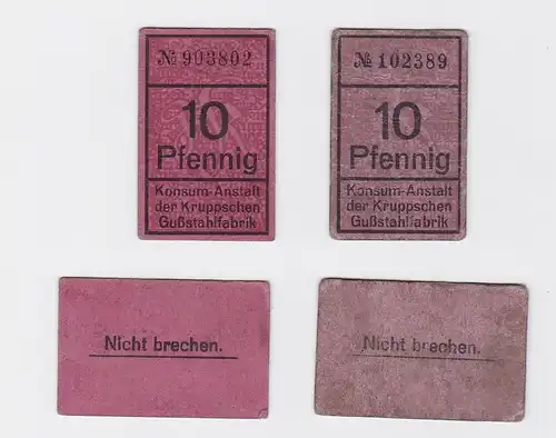 2 x 10 Pfennig Banknoten Konsum Anstalt der Kruppschen Gußstahlfabrik (117409)