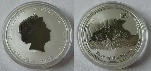 1 Dollar Silber Münze Australien Jahr der Maus 1 Unze Feinsilber 2008 (134156)