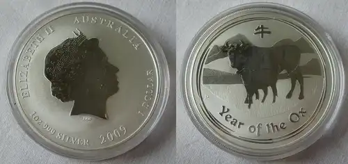 1 Dollar Silber Münze Australien Jahr des Ochsen 1 Unze Feinsilber 2009 (134118)