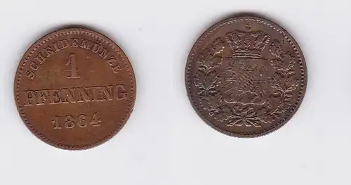 1 Pfennig Kupfer Münze Bayern 1864 (117256)