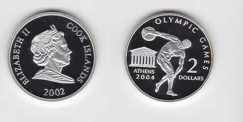 2 Dollar Silbermünze Cook Inseln Olympiade Athen 2004 Diskuswerfer 2002 (118369)