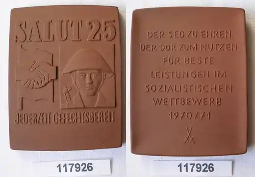 DDR Meissner Porzellan Medaille Salut 25 Jederzeit Gefechtsbereit (117926)