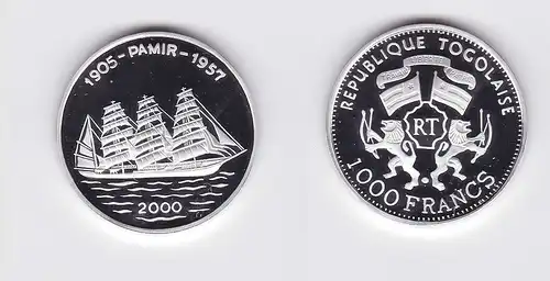 1000 Francs Silber Münze Togo 2000 Segelschiff Pamir 1905-1957 (118536)
