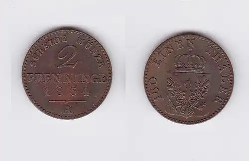 2 Pfennige Kupfer Münze Preussen Wilhelm I 1864 A (117271)