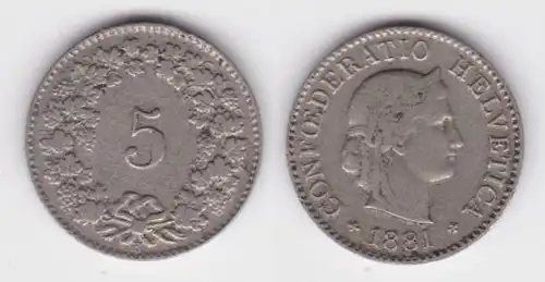 5 Rappen Nickel Münze Schweiz 1881 B ss (143167)