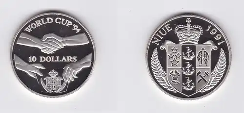 10 Dollar Silber Münze Niue 1991 World Cup 1994, Handschlag  (118188)