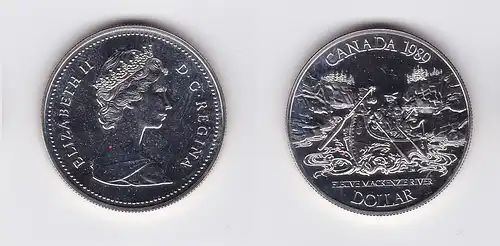 1 Dollar Silber Münze Canada Kanada Mackenzie River, Kanu im Canon 1989 (118016)