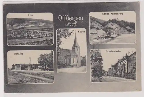 900422 Mehrbild Ak Ottbergen in Westfalen Bahnhof, Kirche usw. um 1920