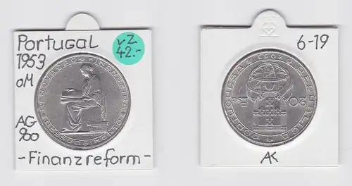 20 Escudos Silber Münze Portugal Finanzreform 1953 (134659)