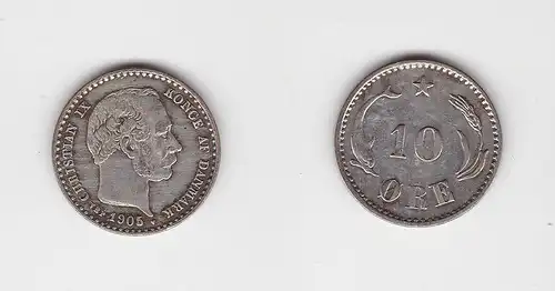 10 Öre Silber Münze Dänemark 1905 Delphin (133349)
