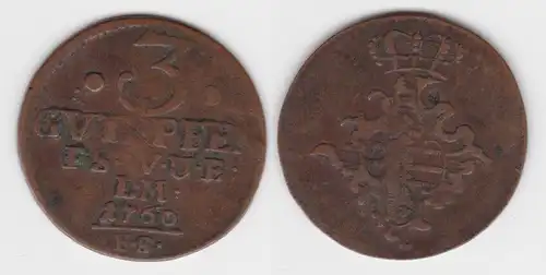 3 Pfennige Kupfer Münze Sachsen Weimar Eisenach 1760 F.S. (142850)