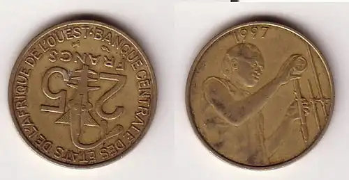 25 Francs Messing Münze Westafrika 1997 (111805)