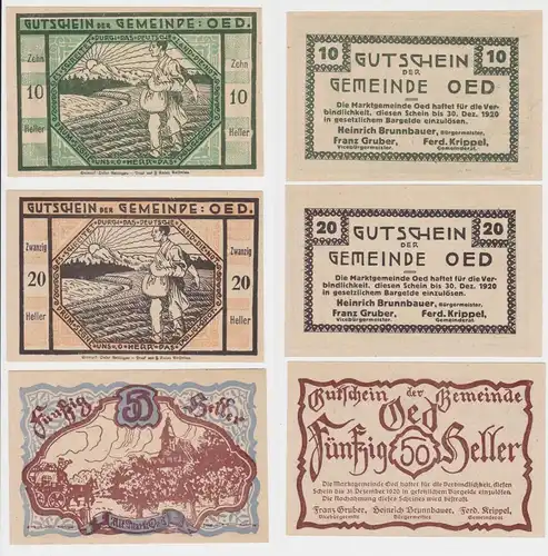 10, 20 und 50 Heller Banknote Oed (148383)