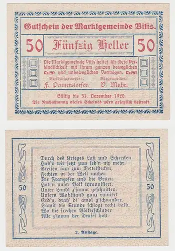 50 Heller Banknote Marktgemeinde Vitis 1920 (154512)