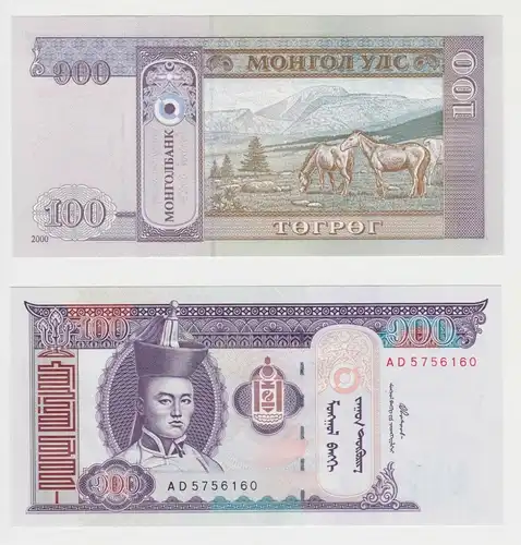 100 Tugrik Banknote Mongolei 2000 Pick 65kassenfrisch UNC (150773)