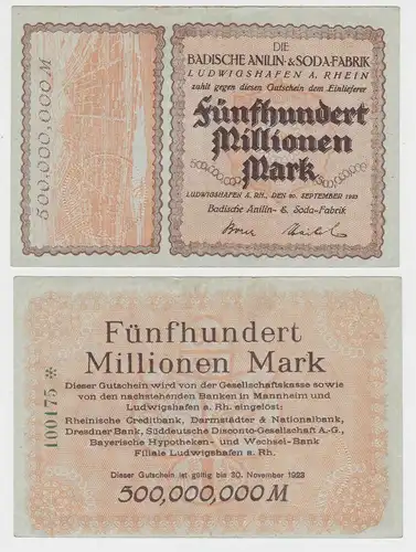 500 Millionen Mark Banknote Notgeld Ludwigshafen Sodafabrik 1923 (153691)